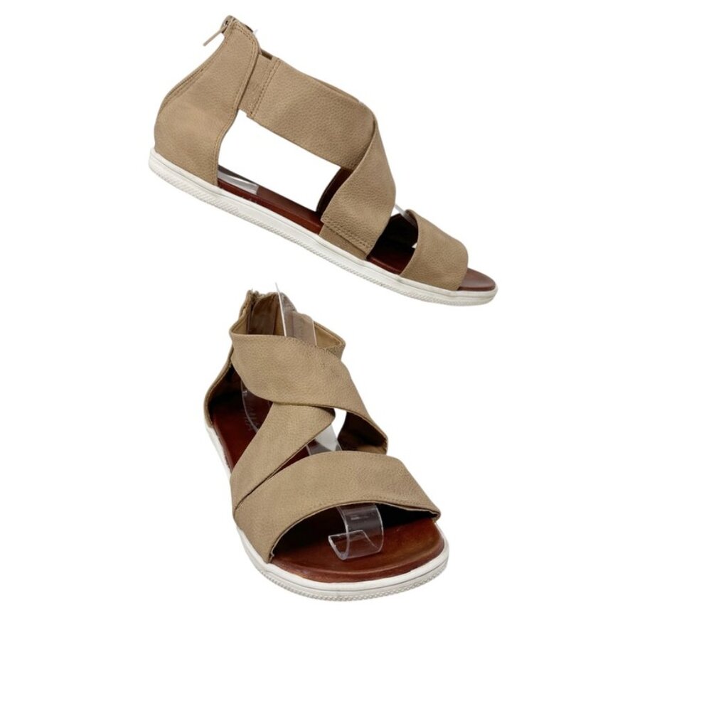 Mia Womens Nude Faux Leather Embossed "Bethany" Back Zip Sandal Size 10